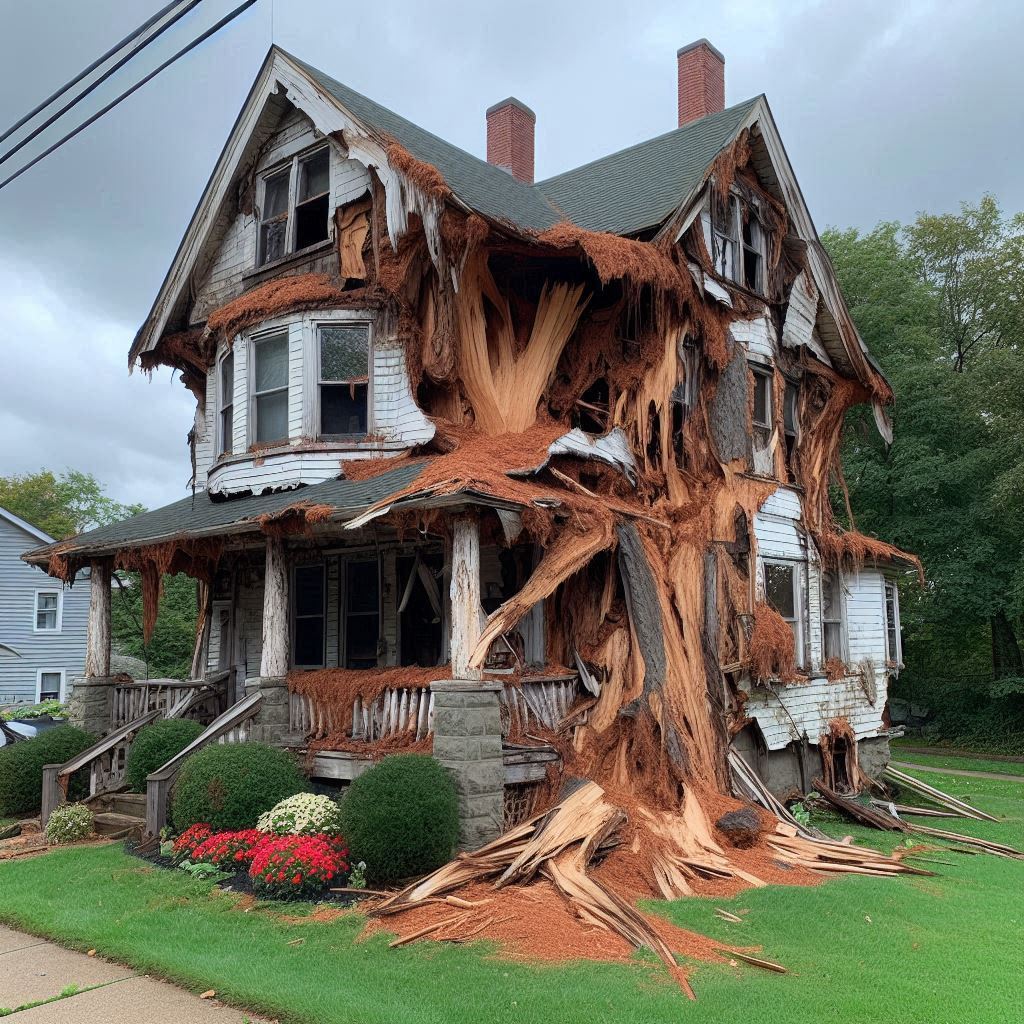 Damaged tree on an Halifax home showing signs of disease and decay